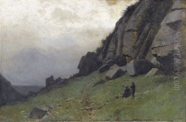 Zwei Figuren In Felsiger Landschaft Oil Painting by Gustave Eugene Castan