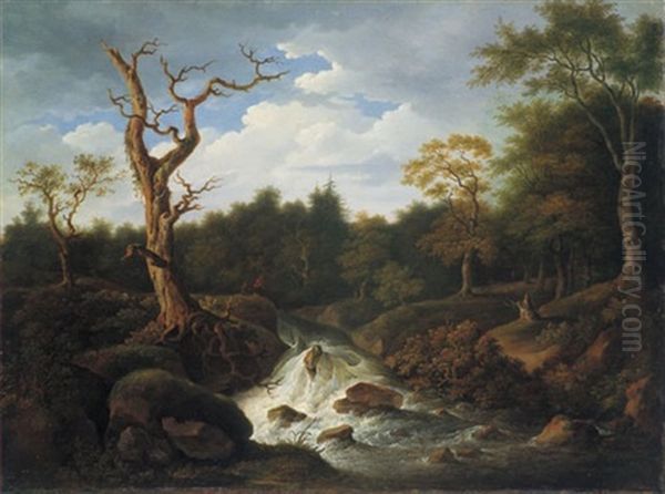 Waldlandschaft Mit Wildem Bachlauf Und Staffagefiguren Oil Painting by Gustave Eugene Castan