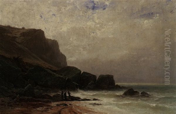 Kustenlandschaft Mit Strandfischern Oil Painting by Gustave Eugene Castan