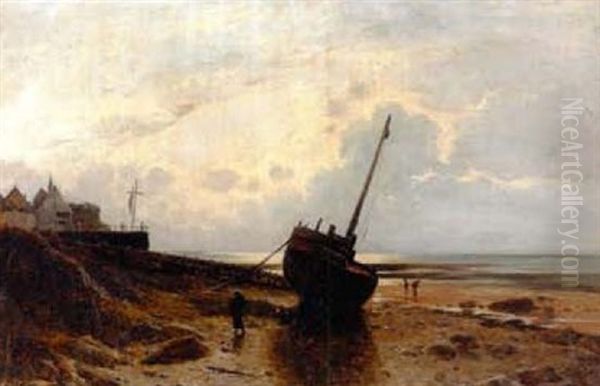 Abendliche Strandlandschaft Oil Painting by Gustave Eugene Castan