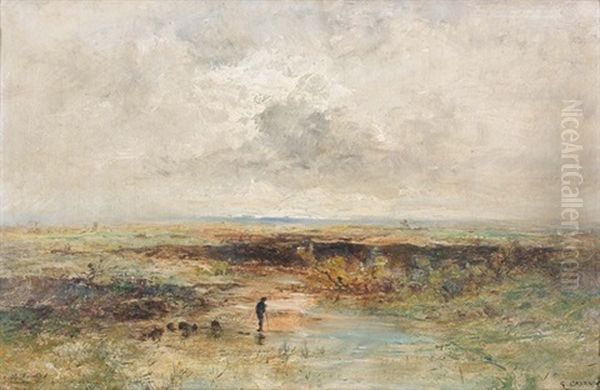 Landschaft Mit Schafer In Der Abenddammerung Oil Painting by Gustave Eugene Castan