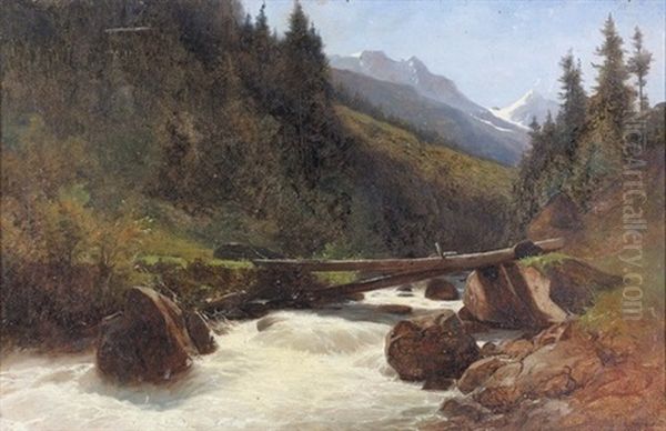 Wilder Gebirgsbach In Den Alpen Oil Painting by Gustave Eugene Castan