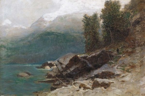 Seeuferpartie Im Gebirge Oil Painting by Gustave Eugene Castan