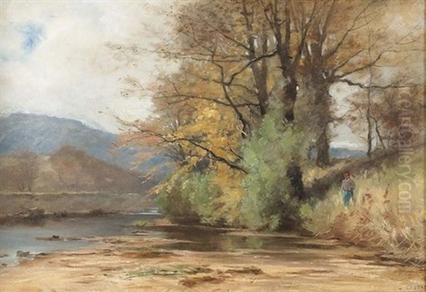 Herbstliche Flusspartie Oil Painting by Gustave Eugene Castan