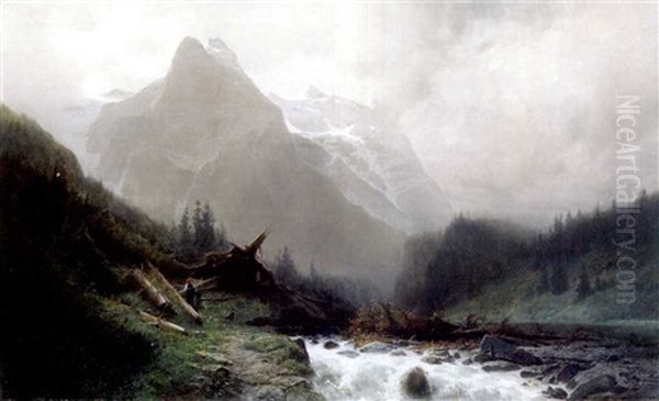 Le Welhorn Et Le Wetterhorn A Rosenlaui by Gustave Eugene Castan