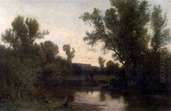 Crepuscule A L'etang Oil Painting by Gustave Eugene Castan