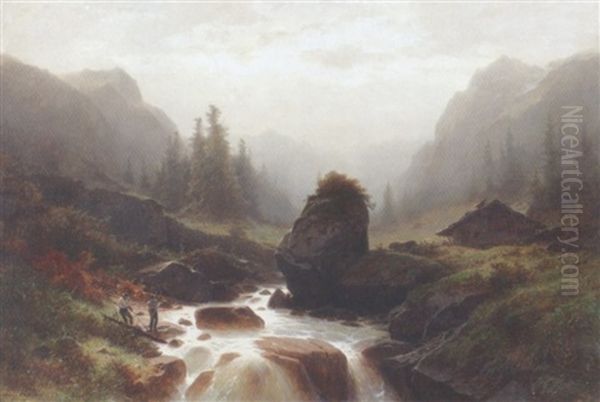 Holzarbeiter Im Gebirge Oil Painting by Gustave Eugene Castan