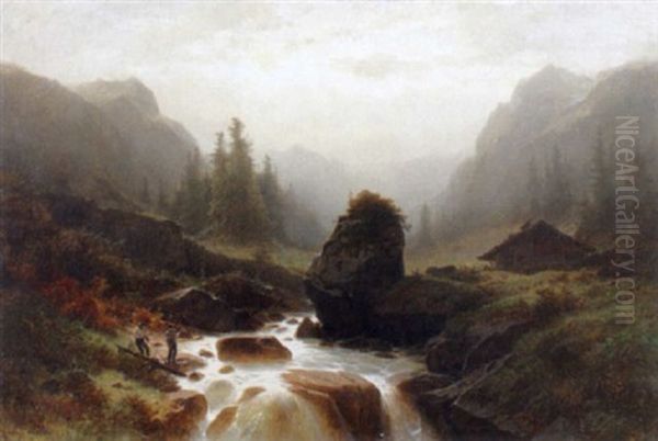 Holzarbeiter Im Gebirge Oil Painting by Gustave Eugene Castan