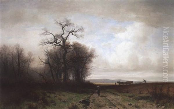 Landschaft Im Herbst Mit Bauern Oil Painting by Gustave Eugene Castan