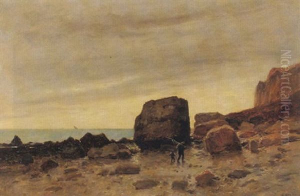 Landschaft Mit Zwei Hirtenkindern Vor Fels Oil Painting by Gustave Eugene Castan