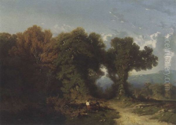 Landschaft Mit Holzfallern Oil Painting by Gustave Eugene Castan