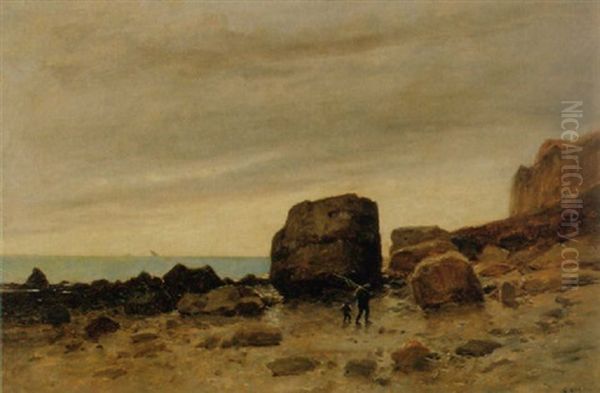 Kustenlandschaft Mit Fischer Und Knaben Oil Painting by Gustave Eugene Castan