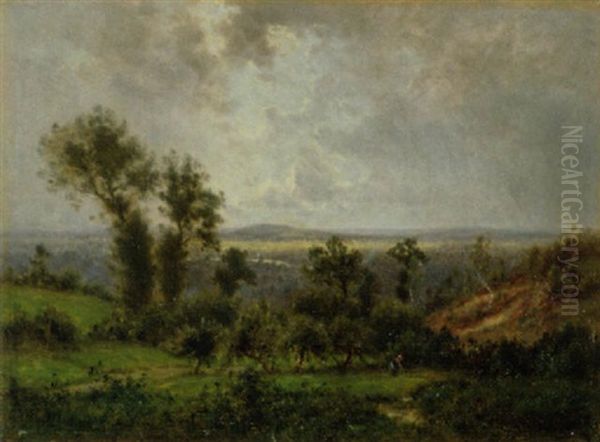 Landschaft Mit Bauerin Im Vordergrund Oil Painting by Gustave Eugene Castan