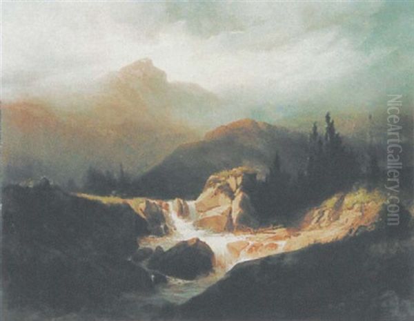 Wildbach In Gebirgstal Oil Painting by Gustave Eugene Castan