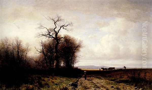 Landschaft Im Herbst Mit Bauern Oil Painting by Gustave Eugene Castan