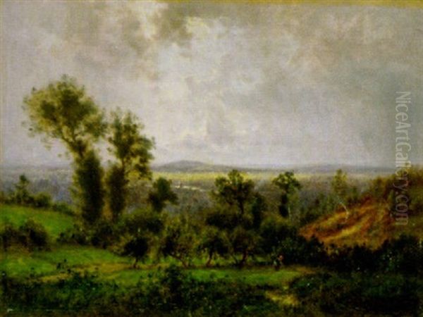 Landschaft Mit Bauerin Im Vordergrund Oil Painting by Gustave Eugene Castan