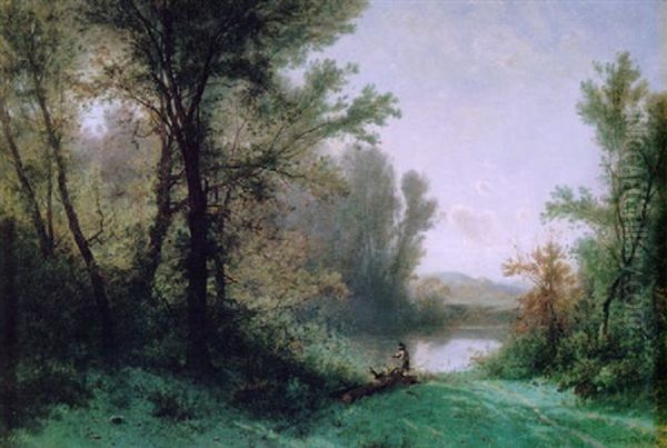 Fischer Am Flussufer Oil Painting by Gustave Eugene Castan