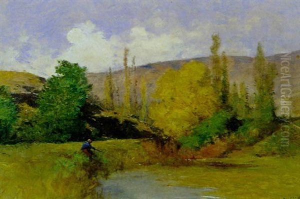 Anglerin Am Teich Oil Painting by Gustave Eugene Castan