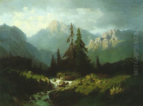 Berglandschaft Mit Bach Oil Painting by Gustave Eugene Castan