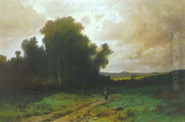 Bauerin Mit Reisigbundel Auf Einem Feldweg Oil Painting by Gustave Eugene Castan