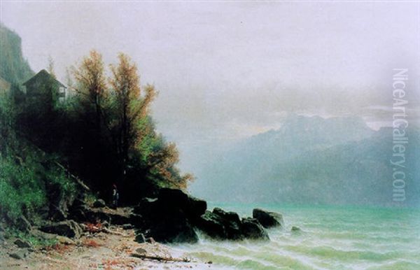 Seelandschaft Mit Figurenstaffage Oil Painting by Gustave Eugene Castan