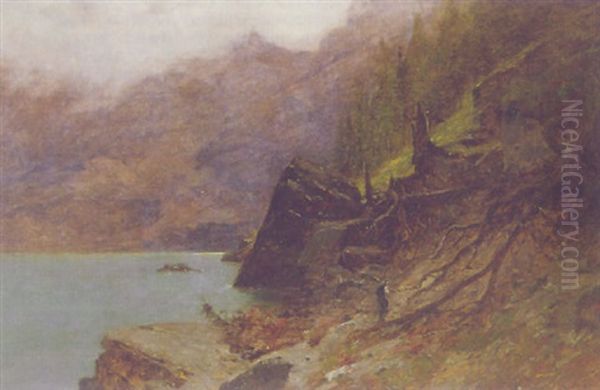 Waldarbeiter Am Ufer Eines Bergsees Oil Painting by Gustave Eugene Castan