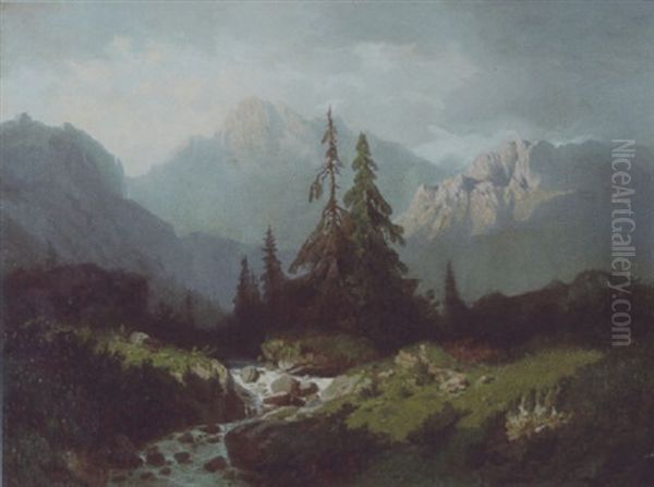 Berglandschaft Mit Bach by Gustave Eugene Castan