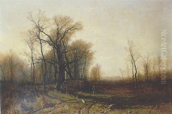 Paysage Avec Chasseur Et Chien by Gustave Eugene Castan