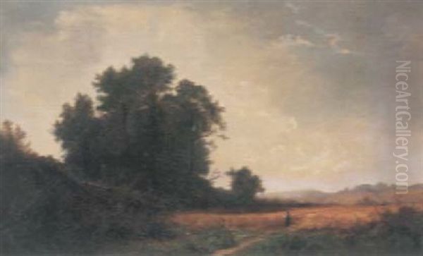 Landschaft Mit Madchen Auf Einem Feldweg Oil Painting by Gustave Eugene Castan