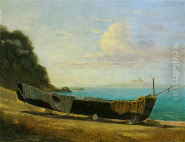 Fischerboot An Sudlicher Meereskuste Oil Painting by Gustave Eugene Castan