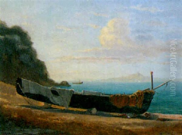 Fischerboot An Sudlicher Meereskuste Oil Painting by Gustave Eugene Castan