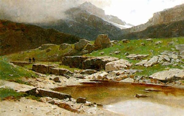 A La Gemmi, Petit Lac (valais) Oil Painting by Gustave Eugene Castan