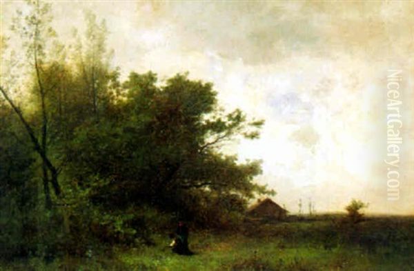 Landschaft Mit Zwei Blumen Pfluckenden Frauen Oil Painting by Gustave Eugene Castan