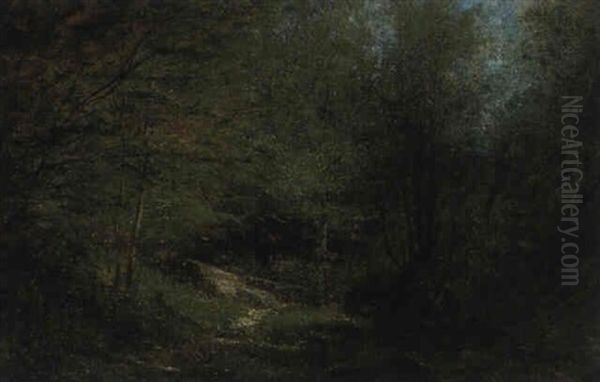 Waldlandschaft Mit Figurenstaffage Oil Painting by Gustave Eugene Castan