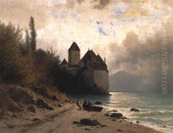 Schloss Chillon Oil Painting by Gustave Eugene Castan