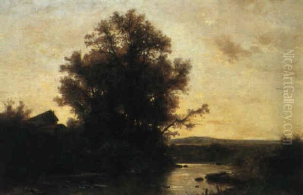 Flusslandschaft Im Abendrot Oil Painting by Gustave Eugene Castan