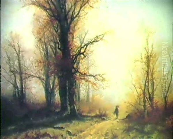 Reisigsammlerin In Herbstwald Oil Painting by Gustave Eugene Castan