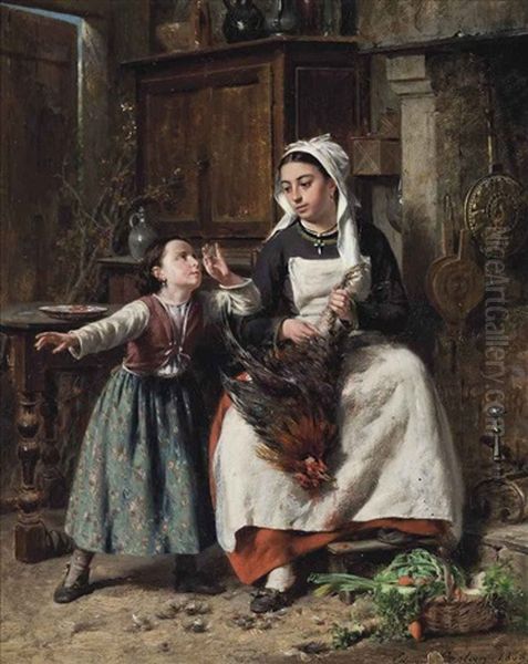 Helping Mother Oil Painting by Pierre Jean Edmond Castan