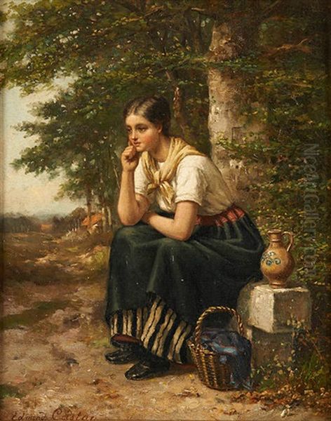 Jeune Fille Au Puits Pensive Oil Painting by Pierre Jean Edmond Castan