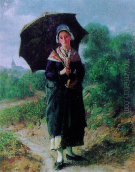 Bildnis Einer Jungen Frau Mit Regenschirm Oil Painting by Pierre Jean Edmond Castan