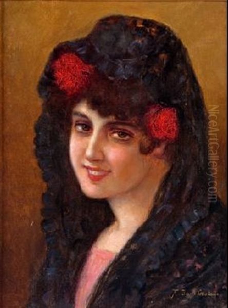 Joven Con Mantilla Oil Painting by Francisco Sans Castano