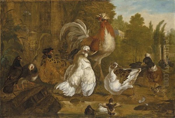 Poultry In The Garden Of A Neoclassical Villa Oil Painting by Pieter Casteels III