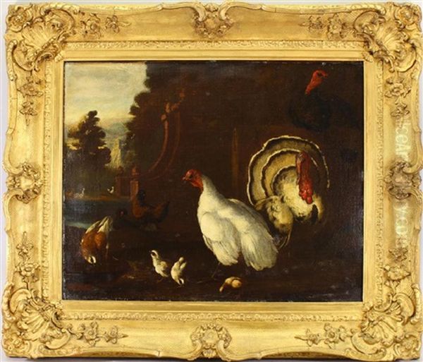 Painting Of Turkeys, Chickens In A Landscape Oil Painting by Pieter Casteels III