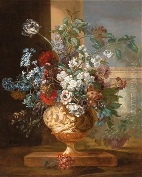 Flowers In A Vase With Putti Oil Painting by Pieter Casteels III