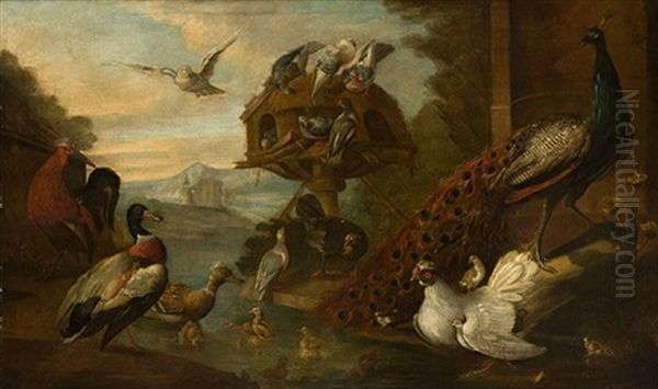 Escena Con Aves En Un Lago Oil Painting by Pieter Casteels III