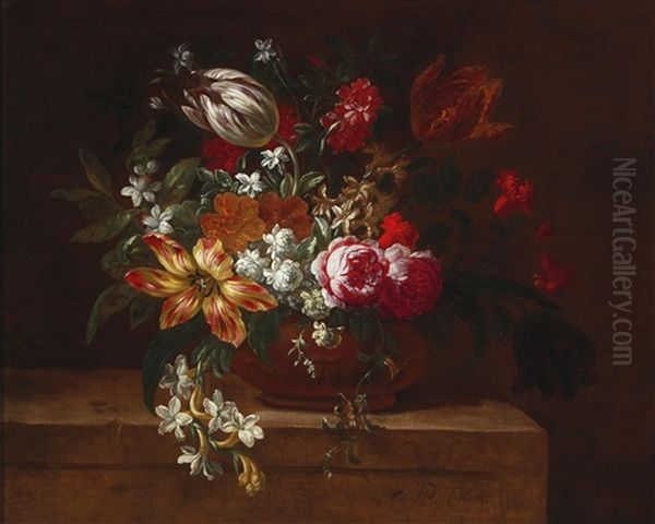 A Still Life Of Flowers With An Earthware Vessel Oil Painting by Pieter Casteels III