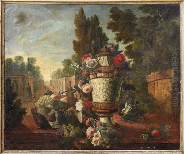 Stillleben Mit Blumen, Vogeln Und Fruchten Im Schlospark Oil Painting by Pieter Casteels III