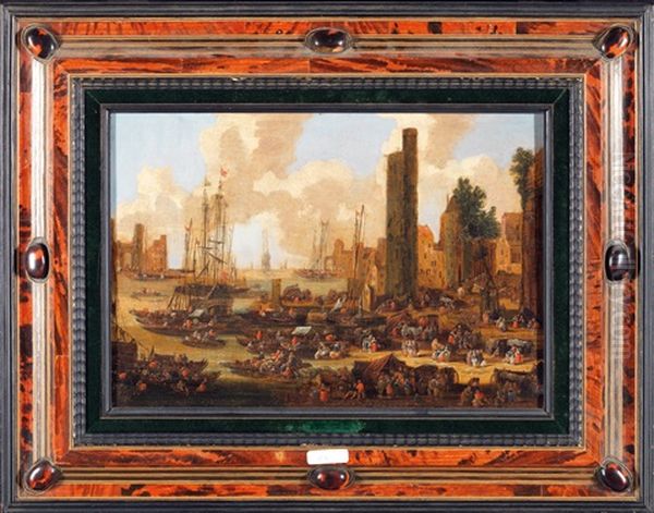 Scenes De Ports Imaginaires (2 Works) Oil Painting by Pieter Casteels III