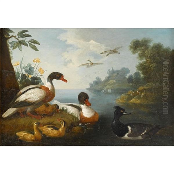 Waterfowl In A Landscape (pair) Oil Painting by Pieter Casteels III