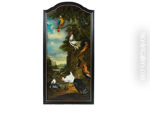 Exotic And Domestic Birds Within Landscapes (2 Works) Oil Painting by Pieter Casteels III